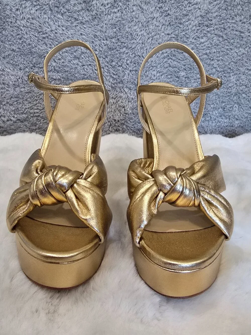 Michael Kors Josie Metallic Leather Knot Ankle Strap Platform Sandal Size 11 NEW